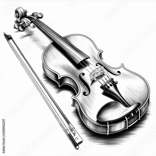 Vintage Violin and Bow Pencil Sketch