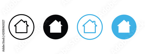 Canvas-taulu House icons enclosed in circles, presented in outline, black, blue outline, and blue fill