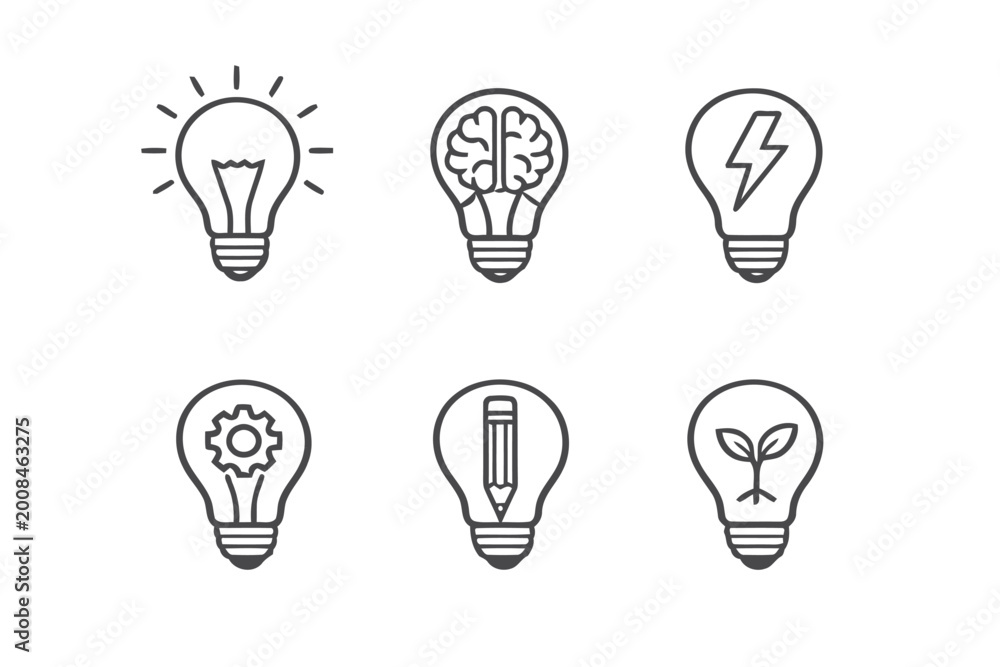 Naklejka premium Light bulb creative idea icons collection.