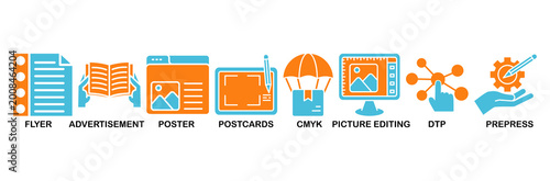 Print icon set Aqua Orange Flat concept for flyer, advertisement, brochure, poster, postcards, cmyk, picture editing, dtp, and prepress