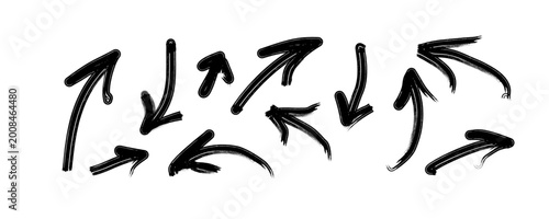 Black hand drawn marker arrow vector set. Sketch doodles.