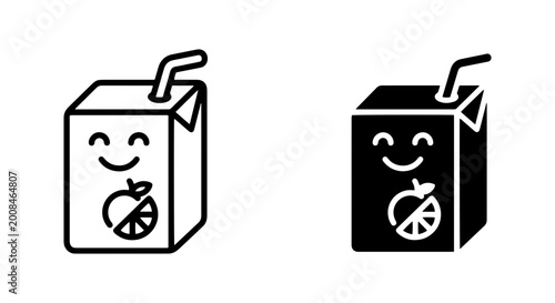 Photos two-tone cartoon vector of smiling fruit juice boxes with straws and faces