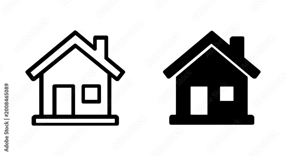 Fototapeta premium vector house outline and solid black home vector icons on white background