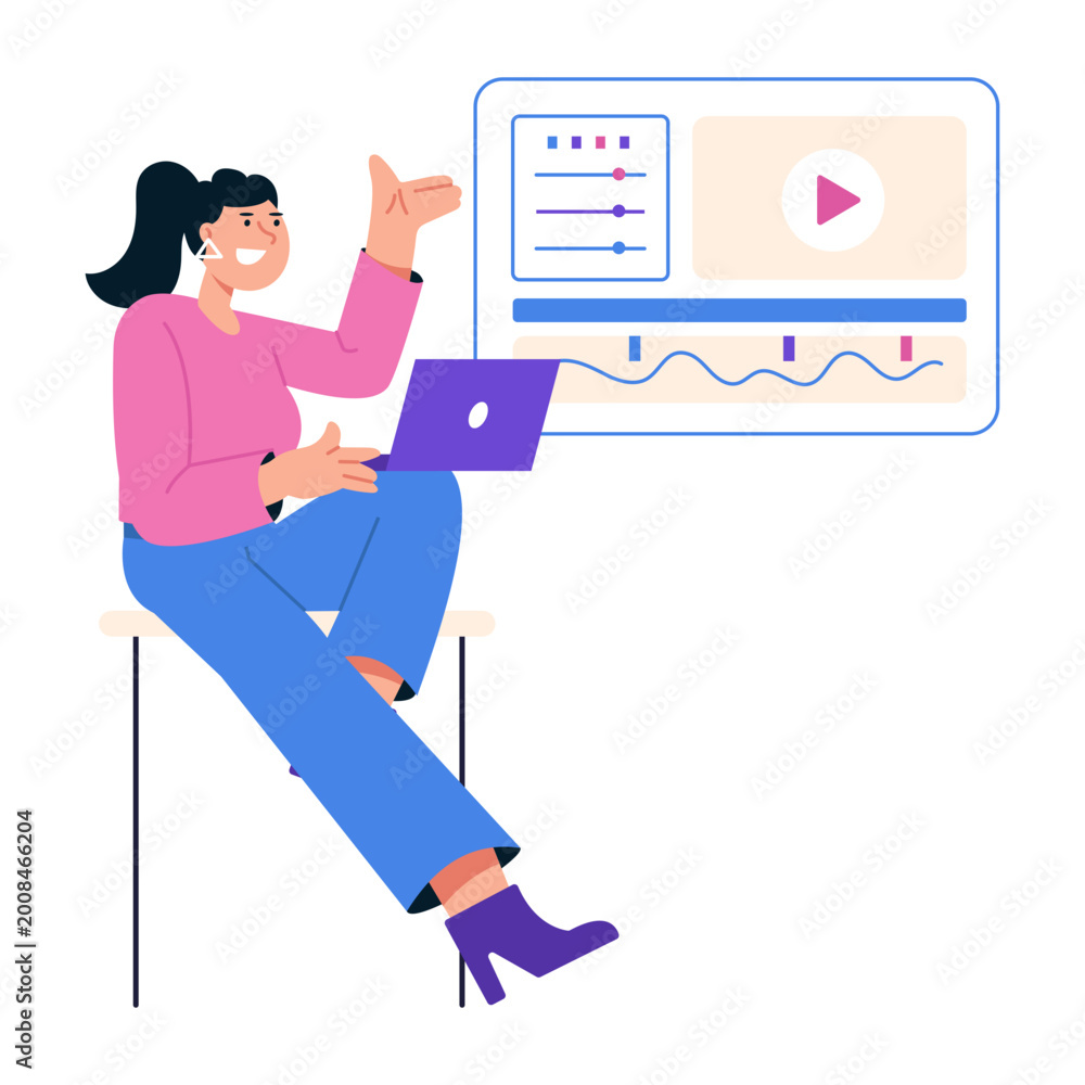 Fototapeta premium Flat style illustration showing video editing