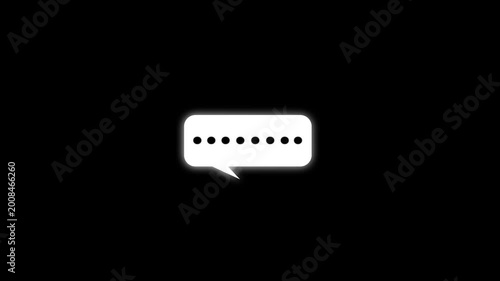 Animated glowing white speech bubble with typing indicator on black background