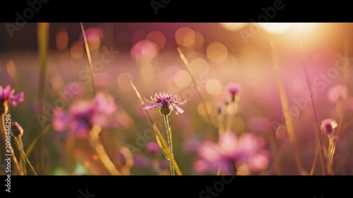 Wildflowers blooming in a sunlit meadow during golden hour