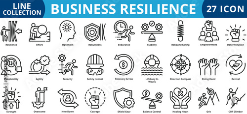Quadro su tela Business resilience icon set outline style icon set collection vector illustrati