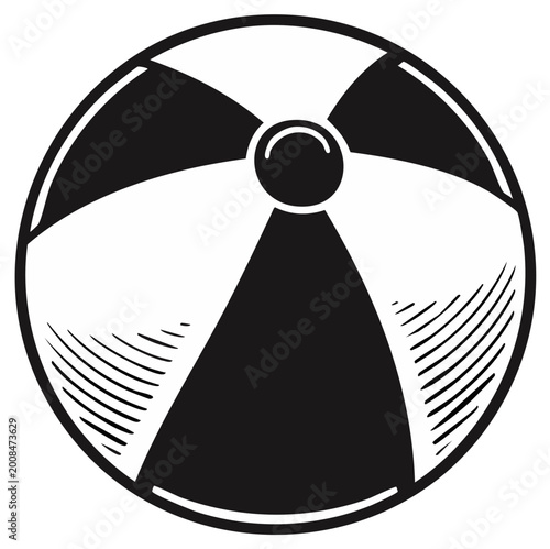 Black and white beach ball illustration summer fun vector