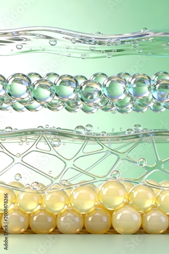 Cross-section of skin layers with molecules and collagen