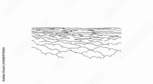 Abstract depiction of layers of clouds and horizontal lines suggesting sky