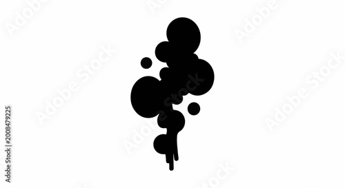 Abstract black circles cluster on white, appearing like smoke or ink