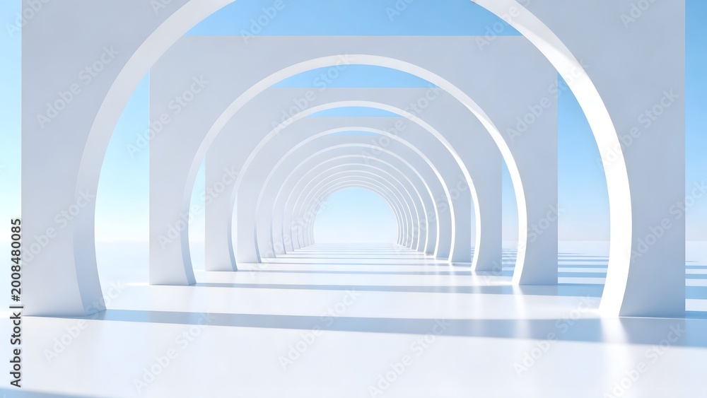 Obraz premium White archway tunnel with blue sky
