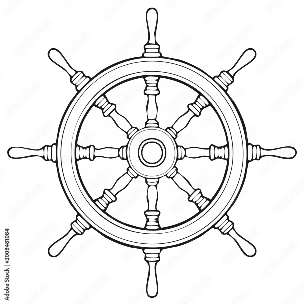 Obraz premium Vintage Wooden Ship's Wheel Nautical Marine Transportation Navigation Control Device