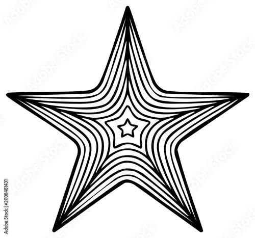 Abstract star shape with layered lines, black and white design.