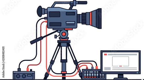 Schilderij op canvas Professional video camera on a tripod.