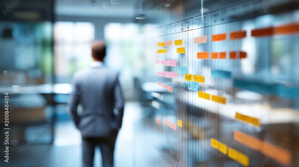 Fototapeta premium Businessman viewing project timeline chart