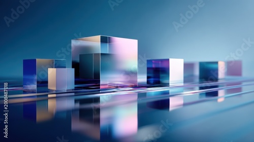 Abstract transparent cubes on blurred background
