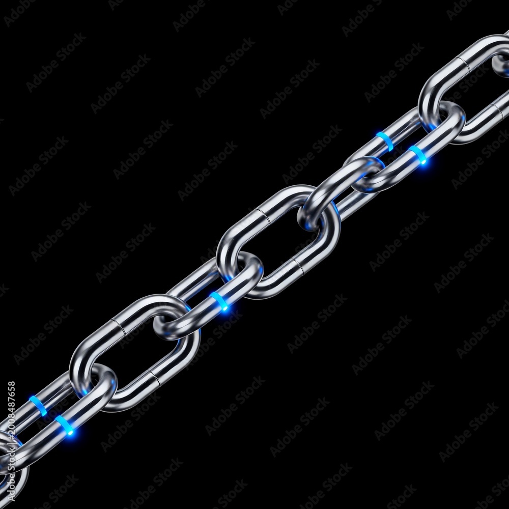 Fototapeta premium Strong Metal Chain Link on Black Background