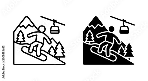 Cuadro en lienzo vector snowboarder and ski lift symbols on white background