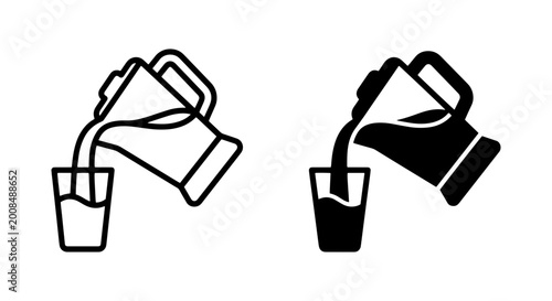 Fotografía vector illustration of two black coffee cups being filled with liquid from a pit