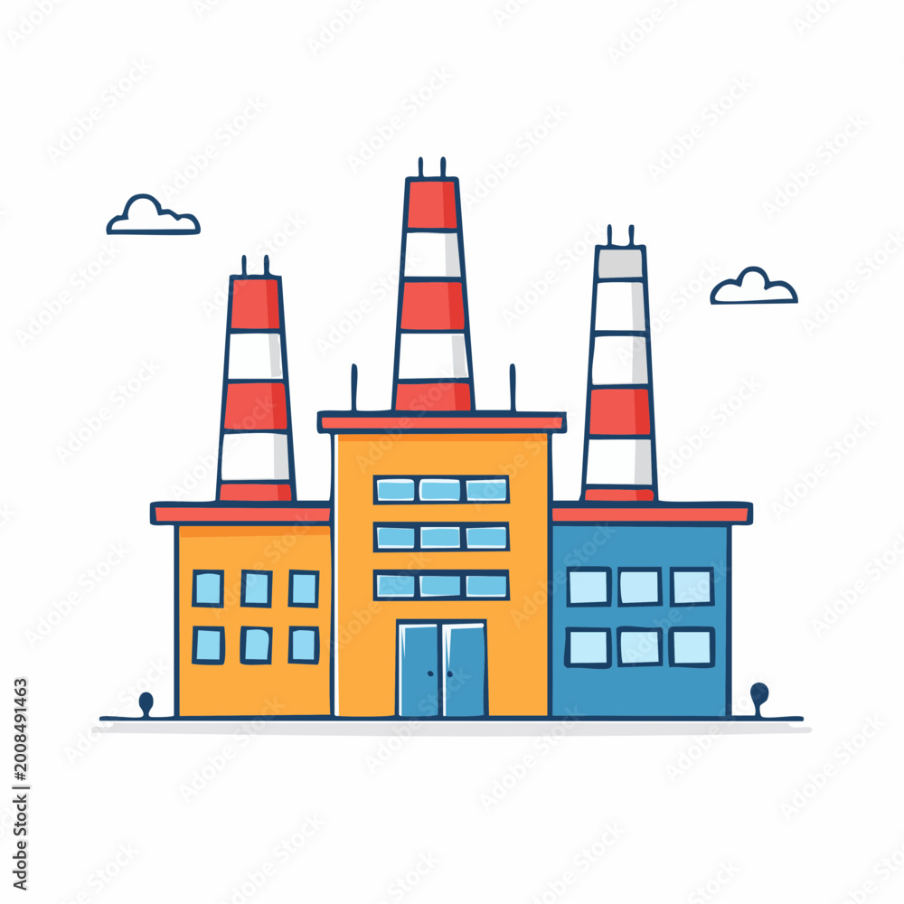 Fototapeta premium Cartoon Factory with Smokestacks