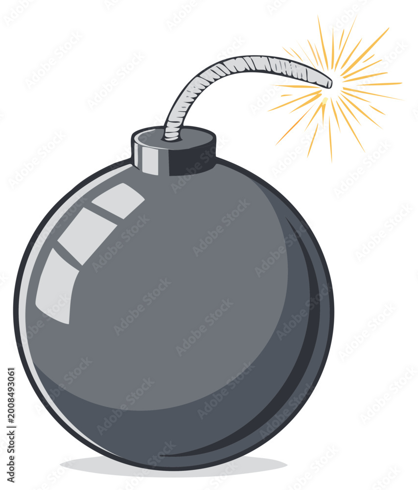 Fototapeta premium Cartoon bomb with a lit fuse ready to explode danger concept