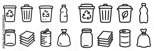 Recycling icons with bin bottle jar minimal