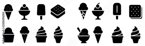 Dessert icons with cone sundae popsicle silhouette minimal