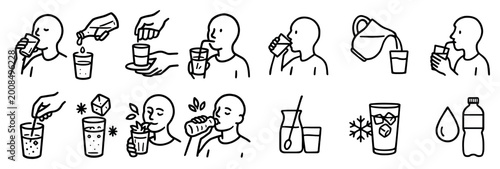Beverage icons with cup bottle pitcher outline