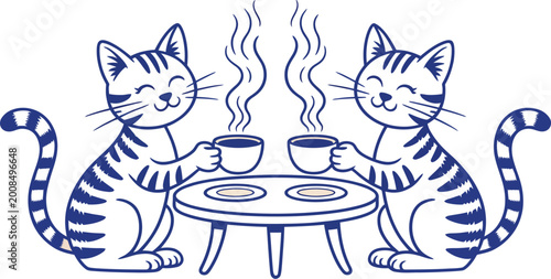 cute cat playing with a mouse and fish while holding a cup