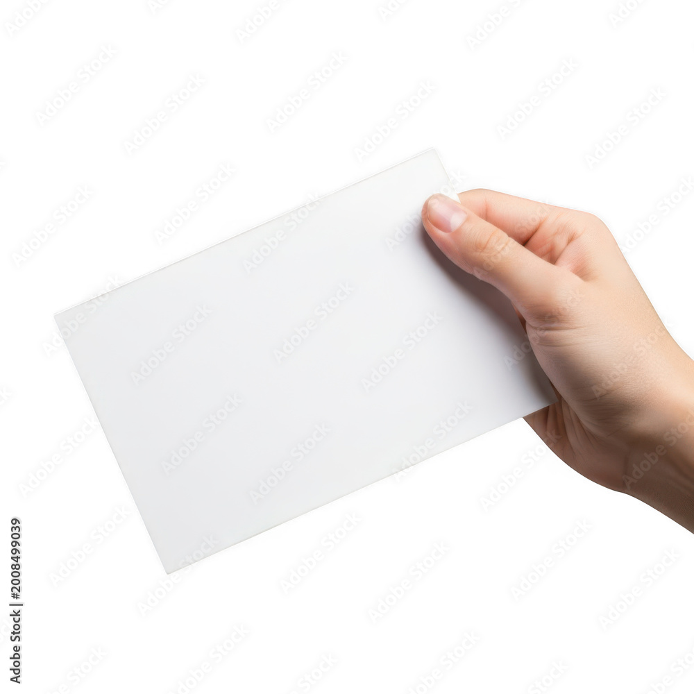 Obraz premium Hand holding a blank white envelope Isolated transparent Png.