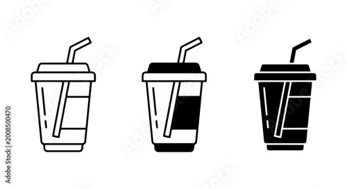 Fényképezés To Go Drink Icons, Disposable Cup Set, Beverage Container Vector Graphics