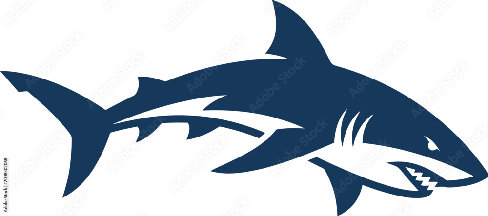 Fototapeta premium Fierce shark illustration with sharp teeth and jagged fins vector can Editable