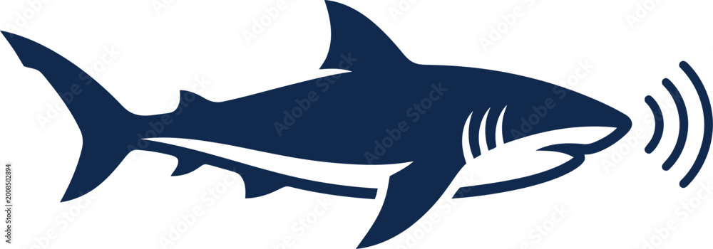 Naklejka premium Shark silhouette with echolocation or sonar waves vector can Editable