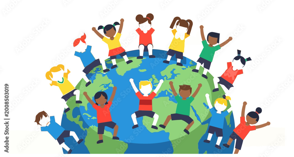 Fototapeta premium Children around the world illustration on transparent background
