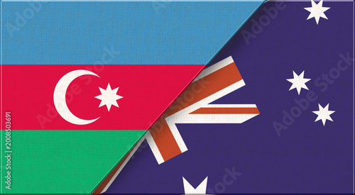 Foto Azerbaijan and Australia flags on fabric texture for sport and diplomacy