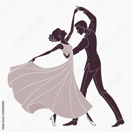 Schilderij op canvas Elegant ballroom dance illustration of couple in waltz position