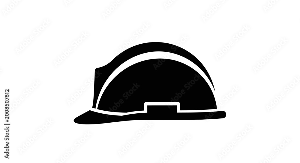Fototapeta premium Black and white vector illustration of a construction helmet on white background