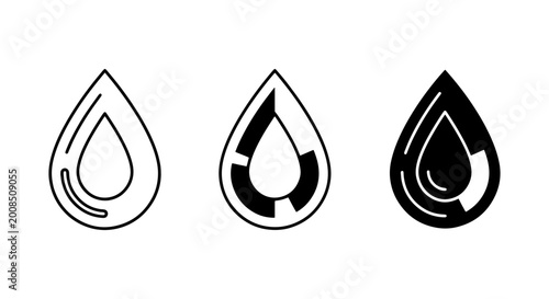 Bild auf Leinwand Water drop shapes in different styles and orientations - black on white backgrou