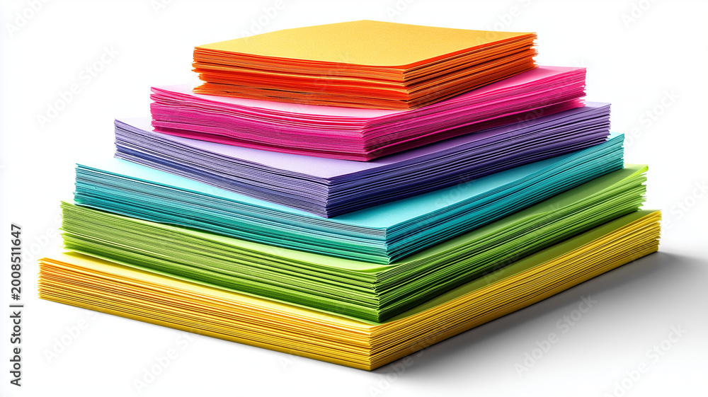 Fototapeta premium Colorful paper sheets stacked in pyramid shape