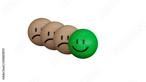 Konstfotografi sad faces icon and happy smiley faces on wooden BALL blocks