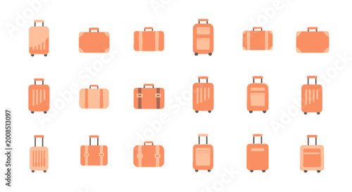Photography Collection of various orange suitcases.