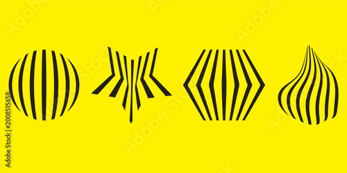 Fotografía Abstract Black Striped Geometric Shapes On Bright Yellow Background — Optical Il