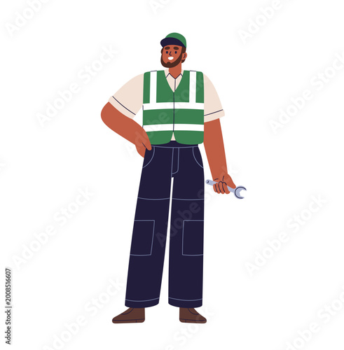 Cuadro en lienzo Mechanic with wrench, repair tool in hand