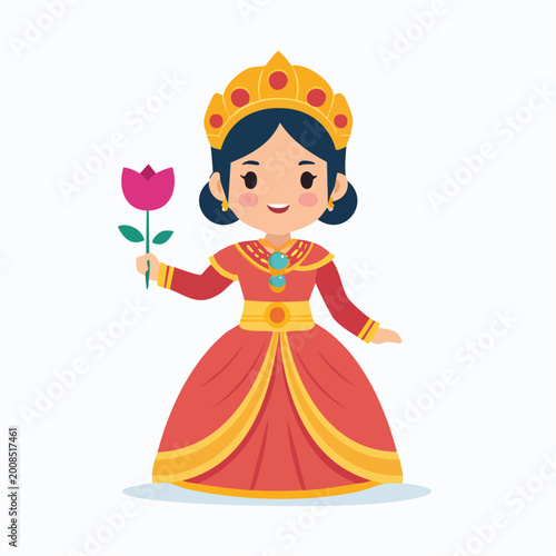 Cartoon Queen Holding a Rose