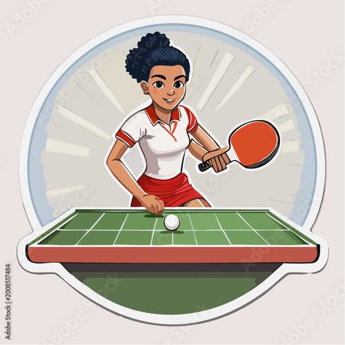 Cartoon Woman Playing Table Tennis