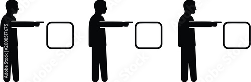 Fotografie Silhouette people pointing, black icons, pointing hands, gesture graphics, vecto
