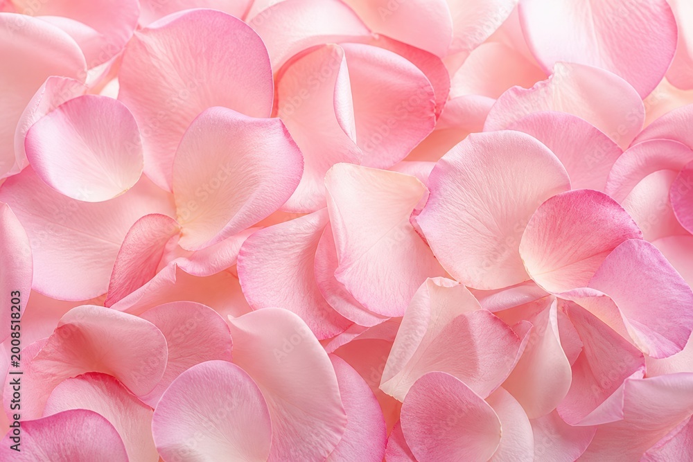 Fototapeta premium A full frame close up view of delicate pink rose petals filling the entire frame.