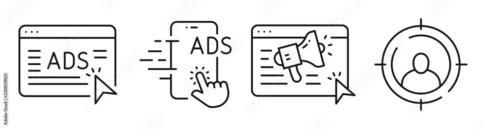 Naklejka premium Digital advertising and targeting icons for online campaigns. Editable stroke