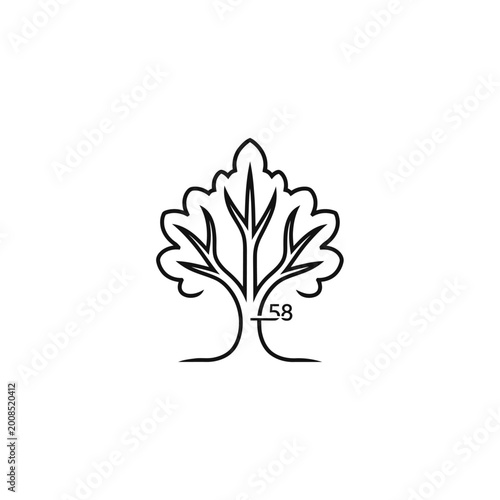Stylized Oak Tree with Number 58 Carved into Trunk.